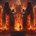 Angels and Demons surrounded by fire, 8k, Trending on Artstation, Symmetrical Face, Digital Illustration, Concept Art by Stefan Kostic
