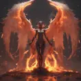 An angel and a demon surrounded by fire, 8k, Trending on Artstation, Symmetrical Face, Digital Illustration, Concept Art by WLOP