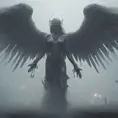 An angel and a demon in the fog of war, 8k, Symmetrical Face, Digital Illustration, Octane Render, Concept Art by Greg Rutkowski
