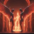 An angel and a demon in hell, 8k, Trending on Artstation, Symmetrical Face, Digital Illustration, Octane Render, Concept Art by Greg Rutkowski