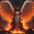 An angel and a demon surrounded by fire, 8k, Trending on Artstation, Symmetrical Face, Digital Illustration, Concept Art by Greg Rutkowski