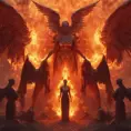 Angels and Demons surrounded by fire, 8k, Trending on Artstation, Symmetrical Face, Digital Illustration, Concept Art by Stefan Kostic