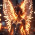 Angel with wings made of Fire, 8k, Stunning, Bokeh effect, Volumetric Lighting by Stanley Artgerm Lau