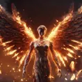 Angel with wings made of Fire, 8k, Stunning, Volumetric Lighting, Concept Art by Stefan Kostic