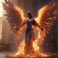 Angel with wings made of Fire, 8k, Stunning, Volumetric Lighting, Concept Art by Stefan Kostic