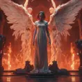 An angel and a demon in hell, 8k, Trending on Artstation, Symmetrical Face, Digital Illustration, Octane Render, Concept Art by Greg Rutkowski