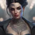 Matte portrait of Morgana with tattoos, 8k, Highly Detailed, Alluring, Artstation, Bokeh effect, Sharp Focus, Volumetric Lighting, Concept Art by Stanley Artgerm Lau, Greg Rutkowski