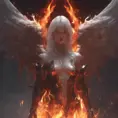 An angel and a demon surrounded by fire, 8k, Trending on Artstation, Symmetrical Face, Digital Illustration, Concept Art by WLOP