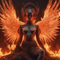 An angel and a demon surrounded by fire, 8k, Trending on Artstation, Symmetrical Face, Digital Illustration, Concept Art by Stefan Kostic