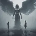 An angel and a demon in the fog of war, 8k, Symmetrical Face, Digital Illustration, Octane Render, Concept Art by Greg Rutkowski