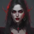 A beautiful romanian vampire woman with penetrating red bright eyes, long fangs, perfect face, 8k, Hyper Detailed, Intricate Details, Masterpiece, Contemporary, Full Body, Trending on Artstation, Gothic, Deviantart, Concept Art by WLOP