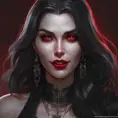 A beautiful romanian vampire woman with penetrating red bright eyes, long fangs, perfect face, 8k, Hyper Detailed, Intricate Details, Masterpiece, Contemporary, Full Body, Trending on Artstation, Gothic, Deviantart, Concept Art by Stanley Artgerm Lau