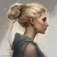 Seraphine, Profile, Character study, Renaissance, medieval, bun, 4k resolution, Masterpiece, Ultra Detailed, Blonde Hair by Charlie Bowater, Carne Griffiths, John William Waterhouse