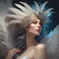 Alluring matte portrait of a beautiful Seraphine wearing feathers, 8k, Highly Detailed, Intricate, Half Body, Realistic, Sharp Focus, Volumetric Lighting, Fantasy, Elegant by Stanley Artgerm Lau, Alphonse Mucha, WLOP