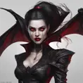 A beautiful romanian vampire woman with penetrating red bright eyes, long fangs, perfect face, 8k, Hyper Detailed, Intricate Details, Masterpiece, Contemporary, Full Body, Trending on Artstation, Gothic, Deviantart, Concept Art by Stanley Artgerm Lau