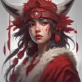 Matte portrait of the beautiful Princess Mononoke in dark red, 8k, Highly Detailed, Intricate, Realistic, Sharp Focus, Volumetric Lighting, Fantasy, Elegant by Stanley Artgerm Lau, Alphonse Mucha, WLOP, Stefan Kostic