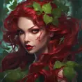 Matte portrait of the beautiful Poison Ivy in dark red, 8k, Highly Detailed, Intricate, Realistic, Sharp Focus, Volumetric Lighting, Fantasy, Elegant by Stanley Artgerm Lau, Alphonse Mucha, WLOP, Stefan Kostic