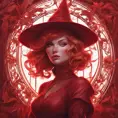 Matte portrait of the beautiful Kiki the witch in dark red, 8k, Highly Detailed, Intricate, Realistic, Sharp Focus, Volumetric Lighting, Fantasy, Elegant by Stanley Artgerm Lau, Alphonse Mucha, WLOP, Stefan Kostic