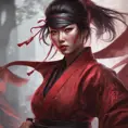 Matte portrait of a beautiful Kunoichi Ninja in dark red, 8k, Highly Detailed, Intricate, Realistic, Sharp Focus, Volumetric Lighting, Fantasy, Elegant by Stanley Artgerm Lau, Alphonse Mucha, WLOP, Stefan Kostic