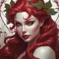 Matte portrait of the beautiful Poison Ivy in dark red, 8k, Highly Detailed, Intricate, Realistic, Sharp Focus, Volumetric Lighting, Fantasy, Elegant by Stanley Artgerm Lau, Alphonse Mucha, WLOP, Stefan Kostic