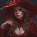 Matte portrait of the beautiful Kiki the witch in dark red, 8k, Highly Detailed, Intricate, Realistic, Sharp Focus, Volumetric Lighting, Fantasy, Elegant by Stanley Artgerm Lau, Alphonse Mucha, WLOP, Stefan Kostic