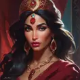 Matte portrait of the beautiful Princess Jasmine in dark red, 8k, Highly Detailed, Intricate, Realistic, Sharp Focus, Volumetric Lighting, Fantasy, Elegant by Stanley Artgerm Lau, Alphonse Mucha, WLOP, Stefan Kostic