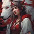 Matte portrait of the beautiful Princess Mononoke in dark red, 8k, Highly Detailed, Intricate, Realistic, Sharp Focus, Volumetric Lighting, Fantasy, Elegant by Stanley Artgerm Lau, Alphonse Mucha, WLOP, Stefan Kostic
