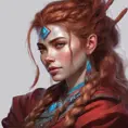 Alluring matte portrait of the beautiful Aloy in dark red, 8k, Highly Detailed, Intricate, Realistic, Sharp Focus, Volumetric Lighting, Fantasy, Elegant by Stanley Artgerm Lau, Alphonse Mucha, WLOP, Stefan Kostic