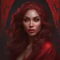 Matte portrait of the beautiful Samira in dark red, 8k, Highly Detailed, Intricate, Realistic, Sharp Focus, Volumetric Lighting, Fantasy, Elegant by Stanley Artgerm Lau, Alphonse Mucha, WLOP, Stefan Kostic