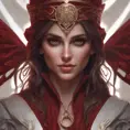 Matte portrait of the beautiful Kassandra in dark red, 8k, Highly Detailed, Intricate, Realistic, Sharp Focus, Volumetric Lighting, Fantasy, Elegant by Stanley Artgerm Lau, Alphonse Mucha, WLOP, Stefan Kostic