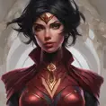 Matte portrait of the beautiful Cassandra Cain in dark red, 8k, Highly Detailed, Intricate, Realistic, Sharp Focus, Volumetric Lighting, Fantasy, Elegant by Stanley Artgerm Lau, Alphonse Mucha, WLOP, Stefan Kostic