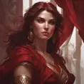 Matte portrait of the beautiful Kassandra in dark red, 8k, Highly Detailed, Intricate, Realistic, Sharp Focus, Volumetric Lighting, Fantasy, Elegant by Stanley Artgerm Lau, Alphonse Mucha, WLOP, Stefan Kostic