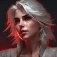 Matte portrait of the beautiful Ciri in dark red, 8k, Highly Detailed, Intricate, Realistic, Sharp Focus, Volumetric Lighting, Fantasy, Elegant by Stanley Artgerm Lau, Alphonse Mucha, WLOP, Stefan Kostic