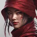 Matte portrait of a beautiful Kunoichi Ninja in dark red, 8k, Highly Detailed, Intricate, Realistic, Sharp Focus, Volumetric Lighting, Fantasy, Elegant by Stanley Artgerm Lau, Alphonse Mucha, WLOP, Stefan Kostic