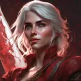 Matte portrait of the beautiful Ciri in dark red, 8k, Highly Detailed, Intricate, Realistic, Sharp Focus, Volumetric Lighting, Fantasy, Elegant by Stanley Artgerm Lau, Alphonse Mucha, WLOP, Stefan Kostic