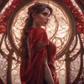 Matte portrait of the beautiful Kassandra in dark red, 8k, Highly Detailed, Intricate, Realistic, Sharp Focus, Volumetric Lighting, Fantasy, Elegant by Stanley Artgerm Lau, Alphonse Mucha, WLOP, Stefan Kostic