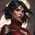 Matte portrait of the beautiful Cassandra Cain in dark red, 8k, Highly Detailed, Intricate, Realistic, Sharp Focus, Volumetric Lighting, Fantasy, Elegant by Stanley Artgerm Lau, Alphonse Mucha, WLOP, Stefan Kostic