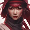 Matte portrait of a beautiful Kunoichi Ninja in dark red, 8k, Highly Detailed, Intricate, Realistic, Sharp Focus, Volumetric Lighting, Fantasy, Elegant by Stanley Artgerm Lau, Alphonse Mucha, WLOP, Stefan Kostic