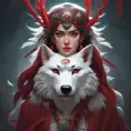 Matte portrait of the beautiful Princess Mononoke in dark red, 8k, Highly Detailed, Intricate, Realistic, Sharp Focus, Volumetric Lighting, Fantasy, Elegant by Stanley Artgerm Lau, Alphonse Mucha, WLOP, Stefan Kostic