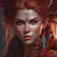 Alluring matte portrait of the beautiful Aloy in dark red, 8k, Highly Detailed, Intricate, Realistic, Sharp Focus, Volumetric Lighting, Fantasy, Elegant by Stanley Artgerm Lau, Alphonse Mucha, WLOP, Stefan Kostic
