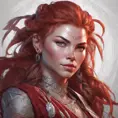 Alluring matte portrait of the beautiful Aloy in dark red, 8k, Highly Detailed, Intricate, Realistic, Sharp Focus, Volumetric Lighting, Fantasy, Elegant by Stanley Artgerm Lau, Alphonse Mucha, WLOP, Stefan Kostic