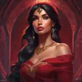 Matte portrait of the beautiful Princess Jasmine in dark red, 8k, Highly Detailed, Intricate, Realistic, Sharp Focus, Volumetric Lighting, Fantasy, Elegant by Stanley Artgerm Lau, Alphonse Mucha, WLOP, Stefan Kostic