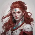 Alluring matte portrait of the beautiful Aloy in dark red, 8k, Highly Detailed, Intricate, Realistic, Sharp Focus, Volumetric Lighting, Fantasy, Elegant by Stanley Artgerm Lau, Alphonse Mucha, WLOP, Stefan Kostic