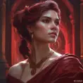 Matte portrait of the beautiful Kassandra in dark red, 8k, Highly Detailed, Intricate, Realistic, Sharp Focus, Volumetric Lighting, Fantasy, Elegant by Stanley Artgerm Lau, Alphonse Mucha, WLOP, Stefan Kostic