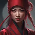 Matte portrait of a beautiful Kunoichi Ninja in dark red, 8k, Highly Detailed, Intricate, Realistic, Sharp Focus, Volumetric Lighting, Fantasy, Elegant by Stanley Artgerm Lau, Alphonse Mucha, WLOP, Stefan Kostic