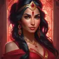 Matte portrait of the beautiful Princess Jasmine in dark red, 8k, Highly Detailed, Intricate, Realistic, Sharp Focus, Volumetric Lighting, Fantasy, Elegant by Stanley Artgerm Lau, Alphonse Mucha, WLOP, Stefan Kostic