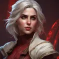 Matte portrait of the beautiful Ciri in dark red, 8k, Highly Detailed, Intricate, Realistic, Sharp Focus, Volumetric Lighting, Fantasy, Elegant by Stanley Artgerm Lau, Alphonse Mucha, WLOP, Stefan Kostic