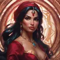Matte portrait of the beautiful Princess Jasmine in dark red, 8k, Highly Detailed, Intricate, Realistic, Sharp Focus, Volumetric Lighting, Fantasy, Elegant by Stanley Artgerm Lau, Alphonse Mucha, WLOP, Stefan Kostic
