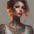 Matte portrait of Lyx with tattoos, 8k, Highly Detailed, Powerful, Alluring, Artstation, Magical, Digital Painting, Photo Realistic, Sharp Focus, Volumetric Lighting, Concept Art by Stanley Artgerm Lau, Alphonse Mucha, Greg Rutkowski