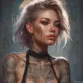 Matte portrait of Lyx with tattoos, 8k, Highly Detailed, Powerful, Alluring, Artstation, Magical, Digital Painting, Photo Realistic, Sharp Focus, Volumetric Lighting, Concept Art by Stanley Artgerm Lau, Alphonse Mucha, Greg Rutkowski